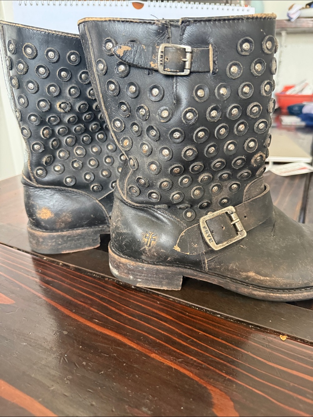 Frye Black Studded Leather Mid-Calf Boots - Picture 3 of 5
